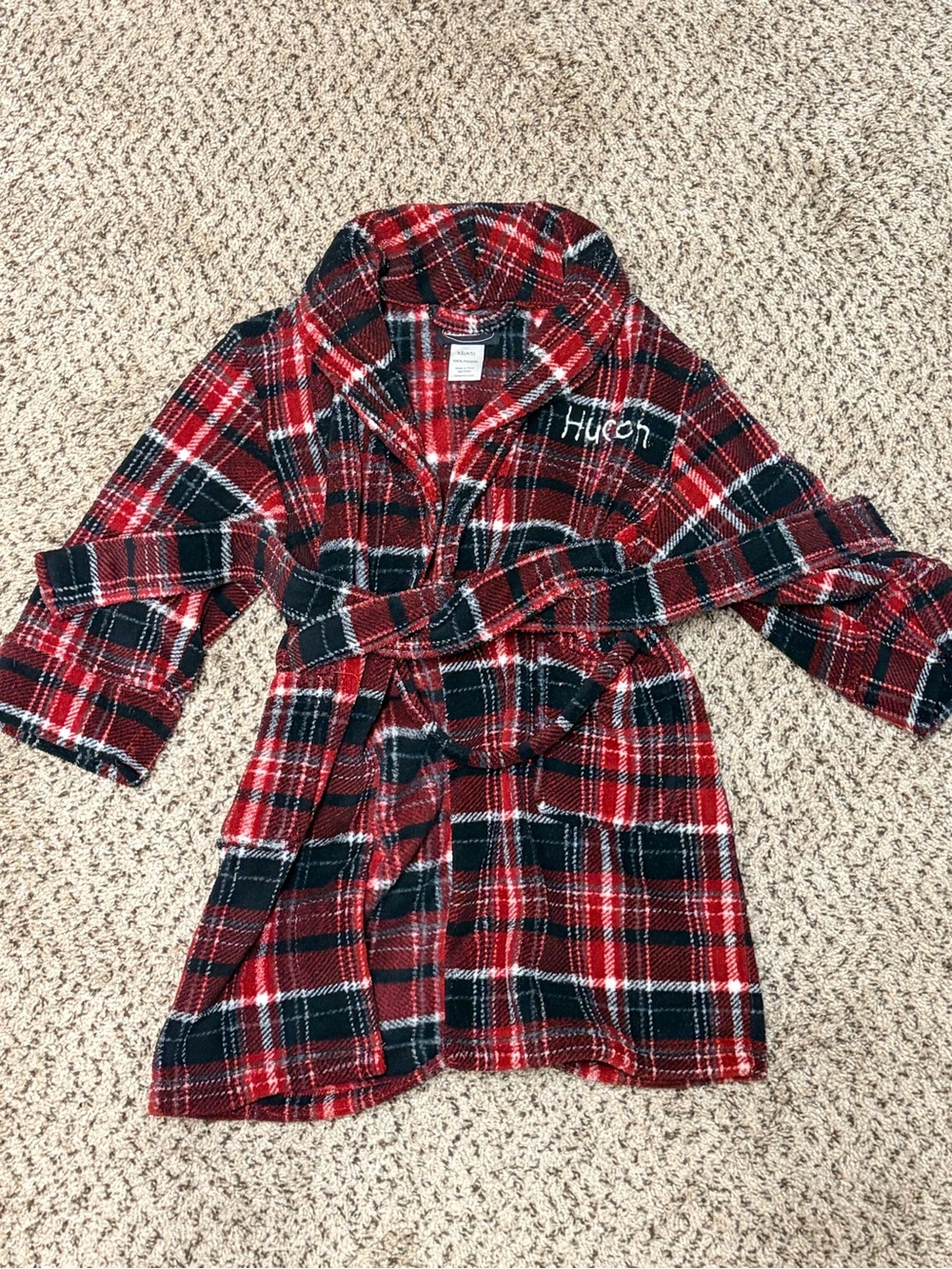 Kids Plaid Fleece Robe with Belt Embroidered with Name “Hudson” Size 4/5